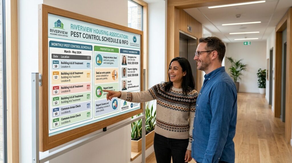 Photograph of a community bulletin board in a housing associ
